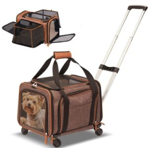 Gardner Pet Cat with Wheels and Litter Box, Breathable Mesh, Expandable Soft-Sided Carrier Traveland Locking Zippers for Long Distance Car Travel