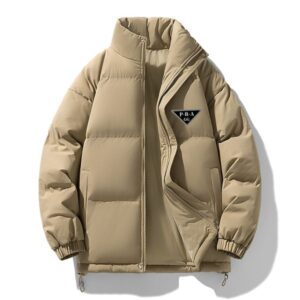 GG-P-R-A Men Women Couple Winter Cotton Padded Clothes Warm Thicken Zipper Down Jackets Solid Color Outwears Coats Stand Collar Overcoat