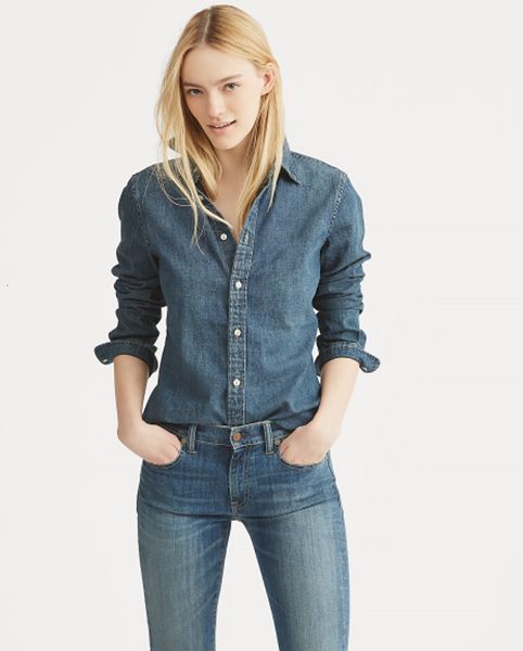 Loose Fit Womens Shirts Long Sleeve Designer Blouse with Small Horse Embroidery Solid Color Asian Size Casual Matching Tops for Couple Look