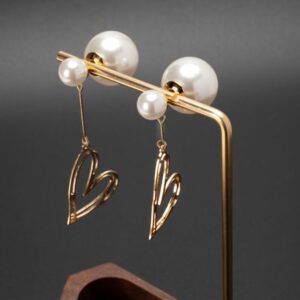 1 pair of 925 silver needle natural shell bead large pearl earring hollow heart-shaped pendant earrings one two-wear pearl earring