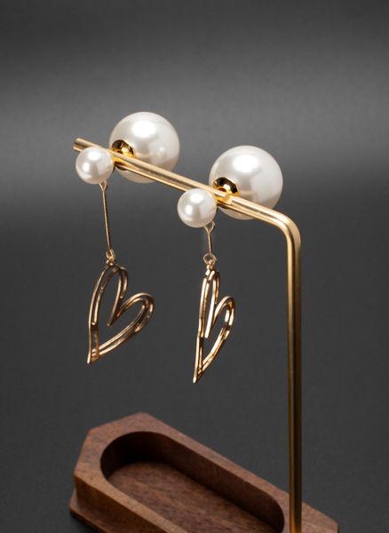 1 pair of 925 silver needle natural shell bead large pearl earring hollow heart-shaped pendant earrings one two-wear pearl earring