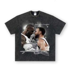 Curry James American Street Print Washed Small Neckline 3D Pure Cotton Short Sleeve Unisex T-Shirt 280g