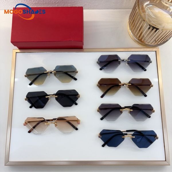 2025 frameless diamond cut designer sunglasses for women fashion luxury buffalo horn glasses for men buff horn gradient gafas de sol lunette de soleil with box 0399S