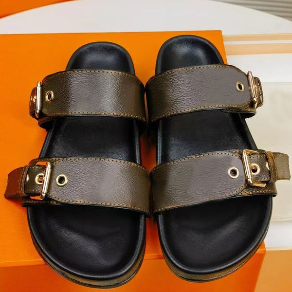 Designer slippers sandals men slippers buckle up shoes high quality slippers summer flat shoes sexy leather thick sole sandals women shoes beach shoes