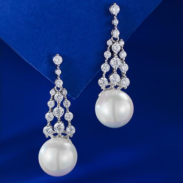 2025 New S925 Sterling Silver Dazzling Tassel Pearl Earrings with Zirconia for a Unique, Elegant Look