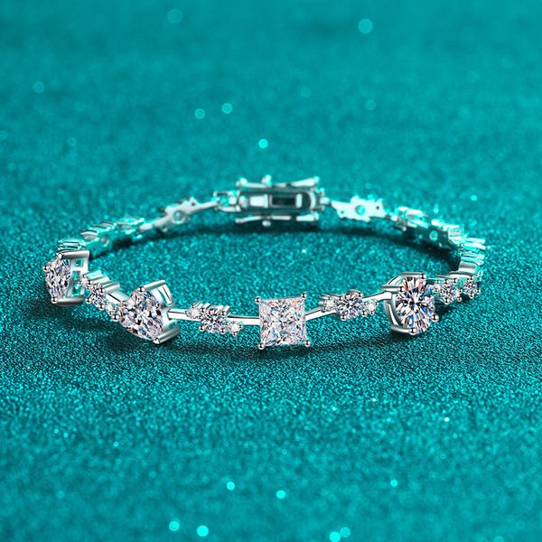 925 Sterling Silver Moissanite Bracelet with PT950 Gold Plating, Exquisite and Elegant Bracelet for Women, Wholesale Available
