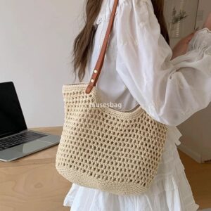 Fashionable Women High Quality Classic Multi functional Summer Grass Woven Bag Commuting Carrier Extra Large Bag Seaside Beach Large Capacity Shoulder Bag