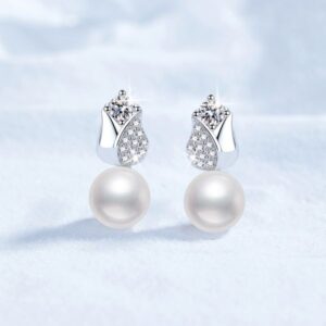 S925 Sterling Silver Earrings, Women's Korean Style Rose Flower Design D-Color 20-Point Moissanite Studs, Freshwater Pearl Earrings, High-End Fashion Studs