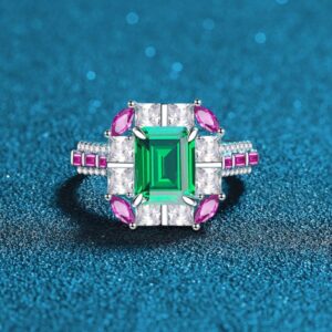 Stunning Contemporary 925 Silver Ring For Her – Radiant Imitation Emerald Accentuated at a Magnificent Size of 4 Cts.
