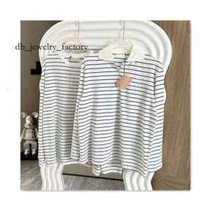 Cotton womens designer tshirt long sleeved women shirts round neck striped letter logo autumn top fashion versatile women casual Tshirt loose white lapel tshirts