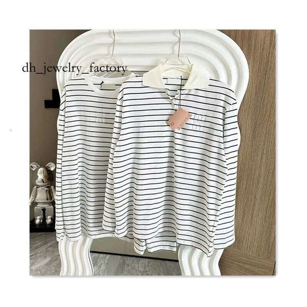Cotton womens designer tshirt long sleeved women shirts round neck striped letter logo autumn top fashion versatile women casual Tshirt loose white lapel tshirts