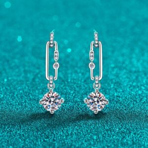 925 Silver Moissanite Paperclip Dangle Earrings PT950 Plated Elegant and Stylish for Women