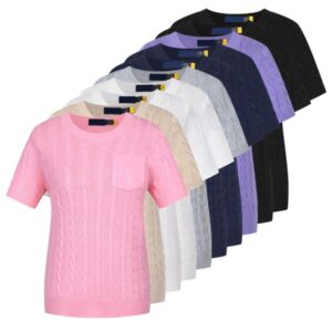 Womens Slim Fit Knitwear T Shirt Short Sleeve Elegant Top Lightweight Soft Knit Asian Size Fashion Tee Daily Wear Spring Outfit Design