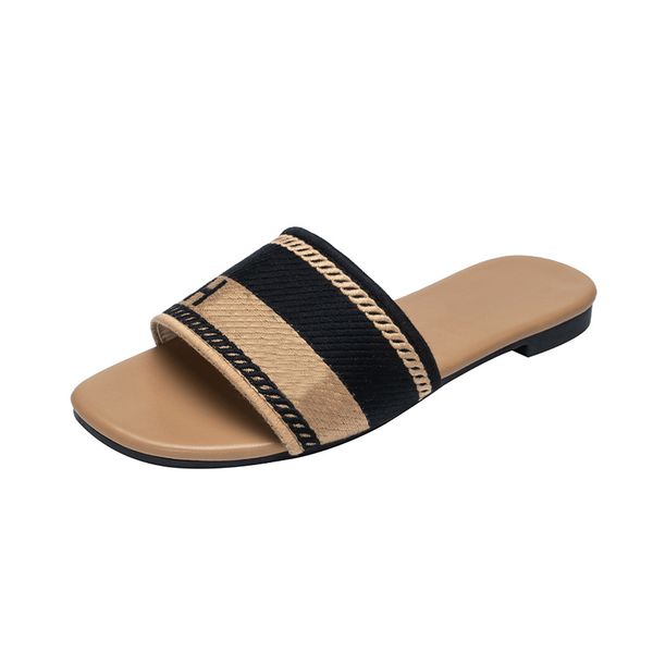 Sliders designer slide women sandals Embroidered slippers girls beach black white animal prints summer flat flip ps slides ral brocade striped gear