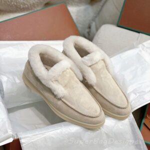 9A designer open walk fur winter suede sneaker women loafer shoes wool lining genuine leather calskin highest quality full box packaging