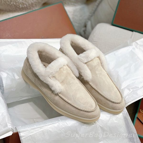 9A designer open walk fur winter suede sneaker women loafer shoes wool lining genuine leather calskin highest quality full box packaging