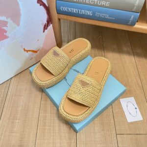 Designer Straw weave sandal designer Shoe man Raffias sandale triangle Slipper Buckle slides Slippers Womens Summer platform Crochet Slide