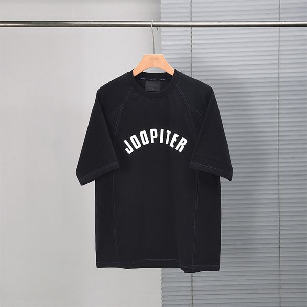 Men's T-Shirts Designer Letter print white stitching off shoulder round neck men and women couple short sleeved shirt