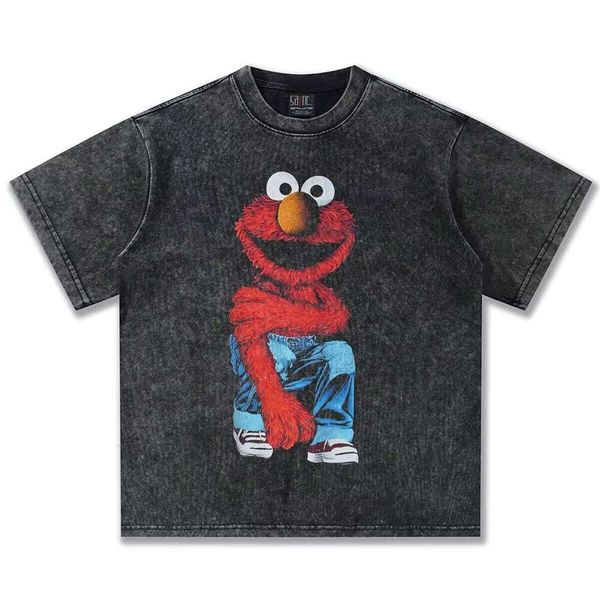 Spring Summer Men's Short Sleeve New Crossover Sesame Street Anime Print 300g T-Shirt
