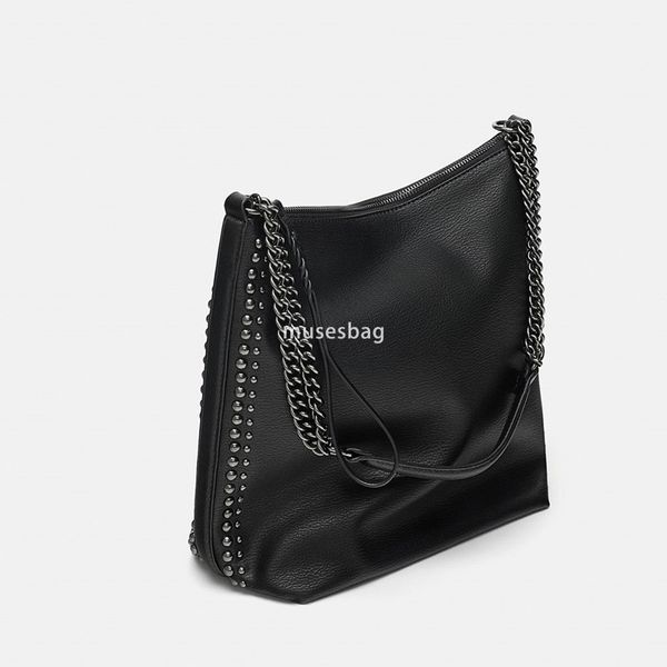 PU High Quality Women's Fashion Tote Handheld Rivet Practical Multi functional Single Shoulder Bag Water Bucket Bag Large Capacity Shopping Bag