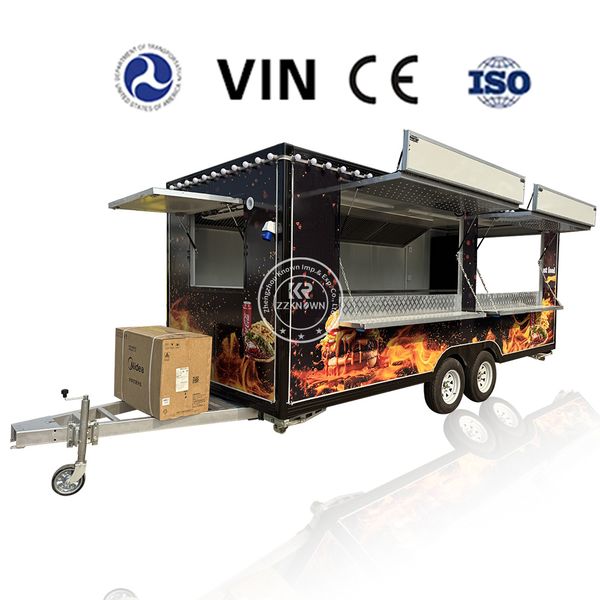 Street Food Snacks Beverage Cart Concession Mobile Fast Food Cart Trailer Fully Equipped Stainless Steel Food Truck For Sale