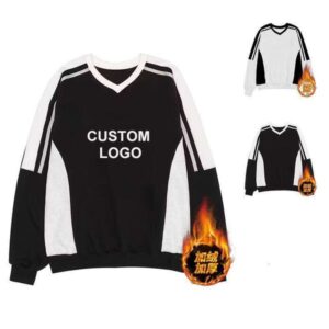 Custom Embroidered Organic Cotton V-Neck Sweatshirt Oversized Winter Terry Pullover Hoodie Drop Shoulder Soft Fleece