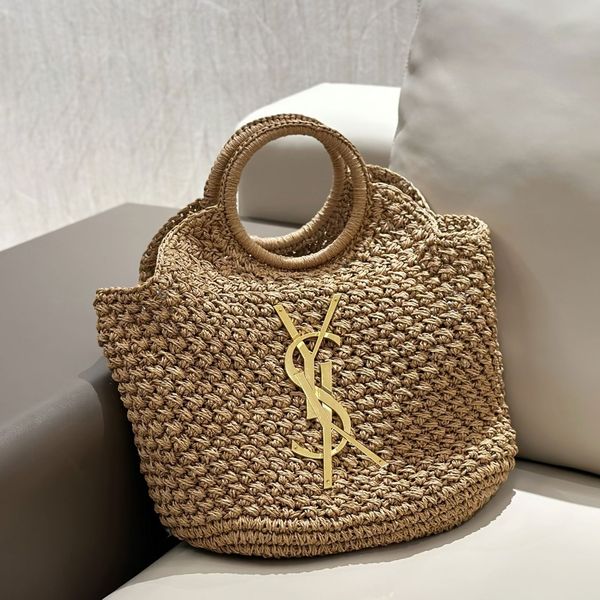 Designer bag tote bag woven bag shoulder bag large logo women's handbag lightweight shopping bag diagonal cross bag Lafite grass tote hollow mesh bag