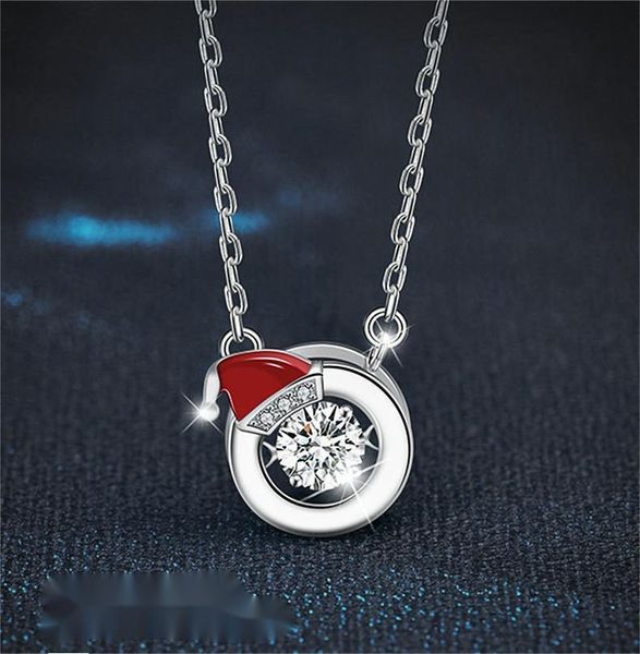S925 Sterling Silver Moissanite Santa Hat Pendant Necklace Holiday Gift Minimalist Circle Jewelry for Women