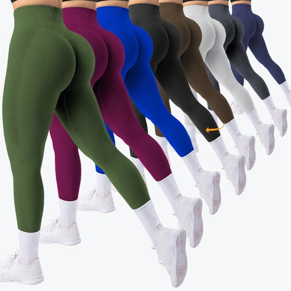 Yoga clothes solid color peach buttocks seamless tight fitting soft exercise training elastic fitness clothes yoga pants high waisted wearing spandex tight pants