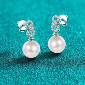 S925 Sterling Silver Moissanite Pearl Stud Earrings, Fashionable Chic Minimalist Design, Elegant Commuter Earrings, Perfect for Holiday Gifts