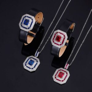 New S925 Silver Faux Colored Gemstone Square Watch Set, Luxurious 8x10mm Design, Stylish Women's High-End Jewelry Watch, Perfect Gift Choice
