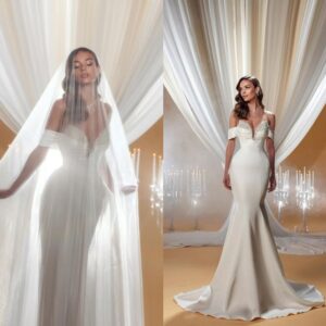 Gorgeous Plus Size Mermaid Wedding Dresses for Bride Women Off Shoulder Beaded Pearls Backless Satin Sweep Train Bridal Gowns Vestidos De Noiva