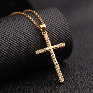Retro punk cross necklace – unique zirconium cross pendant – rare titanium steel collar necklace