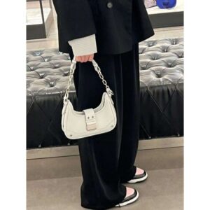 Spring and summer new chain 2025 niche crescent high-end splicing shoulder commuting crossbody bag for women