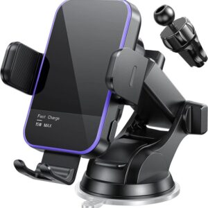 Wireless Car Charger 15W Auto Clamping Phone Holders for Your car fit for iPhone 16 15 14 Mini Pro Max, Samsung Galaxy S25 Ultra S24 S23+, etc, Fathers