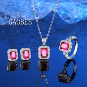 Exquisite Fashion Accessory Trio Featuring Rich Scarlet Synthetic Rubies Embedded into Durable Stainless Steel Base Ideal Giftset for Modern Female Connoisseurs