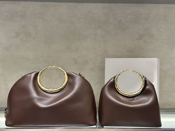 ring handbag luxury counter genuine leather women's bag fashionable lambskin fabric magnetic closure exquisite women's bag fixed round handle full of personality