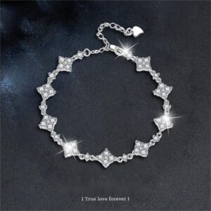 S925 Sterling Silver Moissanite Four-Leaf Clover Bracelet for Women, Adjustable, Unique High-End Design