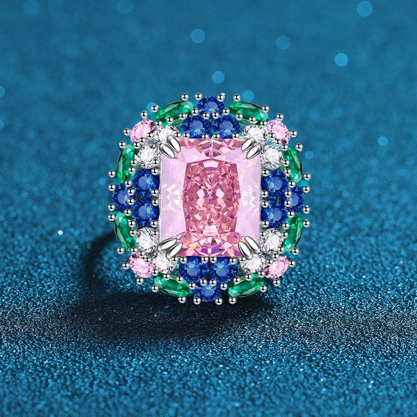 Fashionable Ladies' Open Ring Featuring a Stunning Sakura Pink Ice Flower Set with Genuine Diamonds