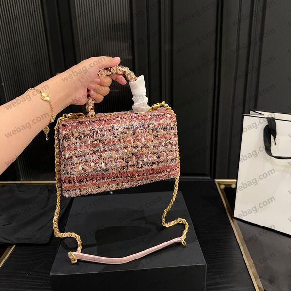 Luxury Designer Bag New Christmas Style Tweed Fabric Shoulder Crossbody Bag Women Mini Handle Bag Fashion Wool Purses Clutch Underarm Bags Designer Double Flap Bag