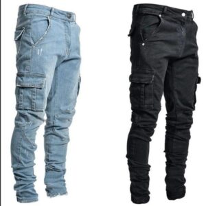 Spot 2025 European and American cross-border new jeans men's side pockets elastic small feet thin skinny jeans