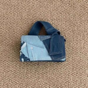 Small and versatile denim patchwork diagonal cross bag for women's new commuting portable small square bag Korean casual shoulder bag