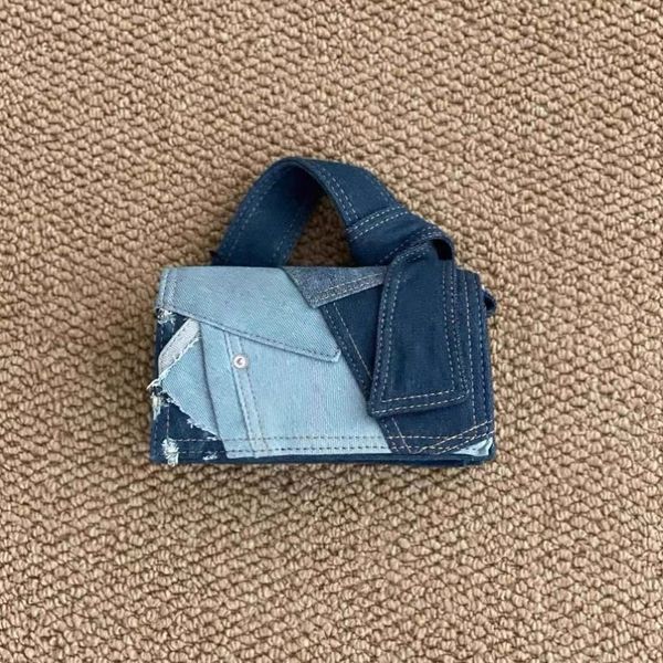 Small and versatile denim patchwork diagonal cross bag for women's new commuting portable small square bag Korean casual shoulder bag