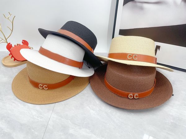 New straw hat designer caps socialite sun hat mens womens fashionable summer bucket hat tourism beach hat Stingy Brim Hats black khaki