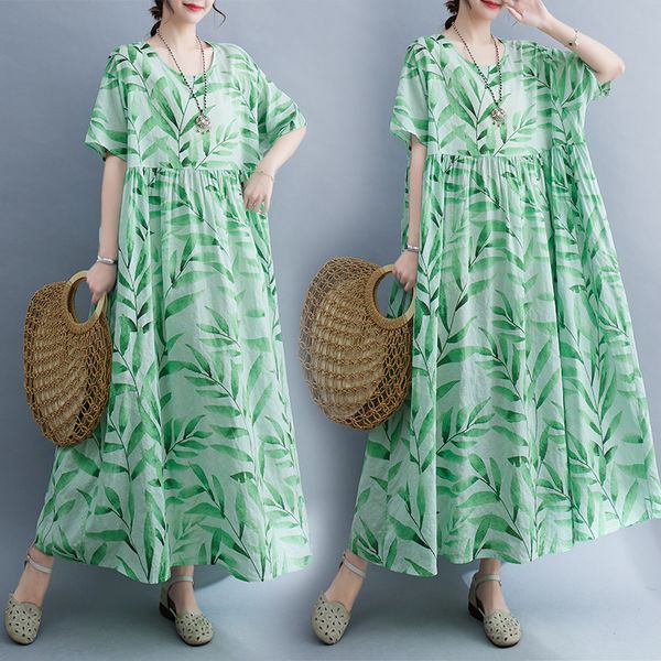 B420 Mori girl rural style summer new art plus size plus size print short sleeve dress