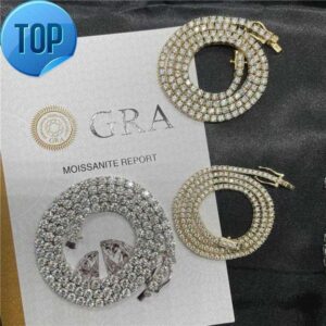 925 Sterling Silver Vermeil VVS Diamond Chains 3mm 4mm 5mm Moissanite Tennis Chain Iced Out Tennis Bracelet Hip Hop Jewelry