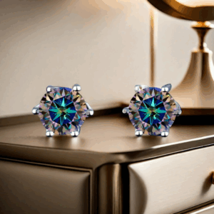 Classic six-prong 925 sterling silver 1/2/4/6CT colorful blue Moissanite stud earrings hot selling High-end style, elegant and fashionable, star style stud earrings