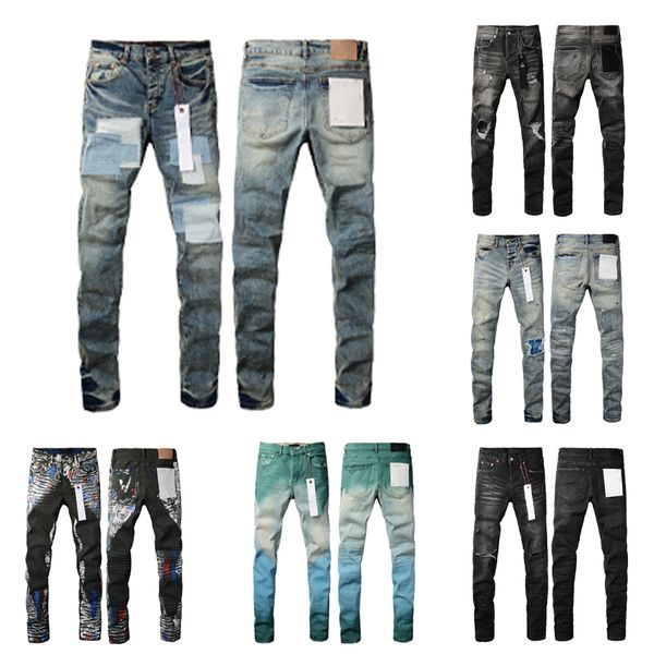 Mens designer street hole patch print hip hop black grey white trousers fashion high end quality slim fit jeans pants