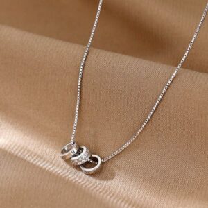 925 Sterling Silver Triple – Ring Necklace, Designer Necklace with Roman Numerals, Luxury Jewelry for Daily Wear & Gifting, Elegant & Sparkling