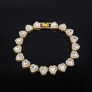 Trendy 11mm Heart Shaped Glass Crystal Rhinestone Cuban Necklace for Men, Hip Hop Jewelry, Stylish Cross-Border Wholesale Fashion Accessories